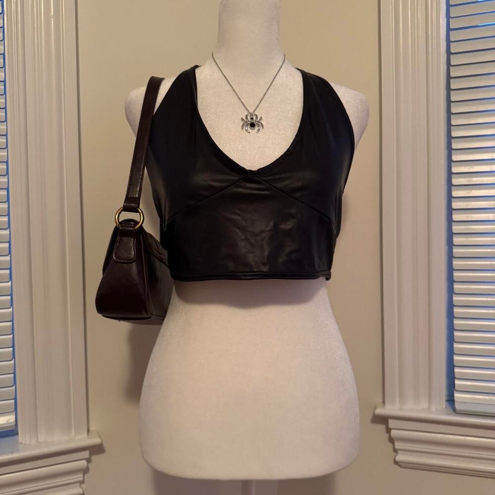 Unbranded black faux leather halter crop top